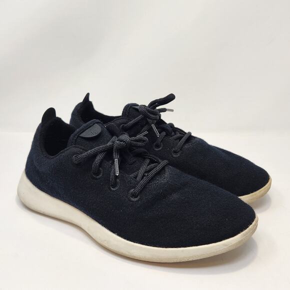 Allbirds Men Wool Runners Black White Sneaker Size 9 Lace Up Low Top Merino Wool - Picture 1 of 8